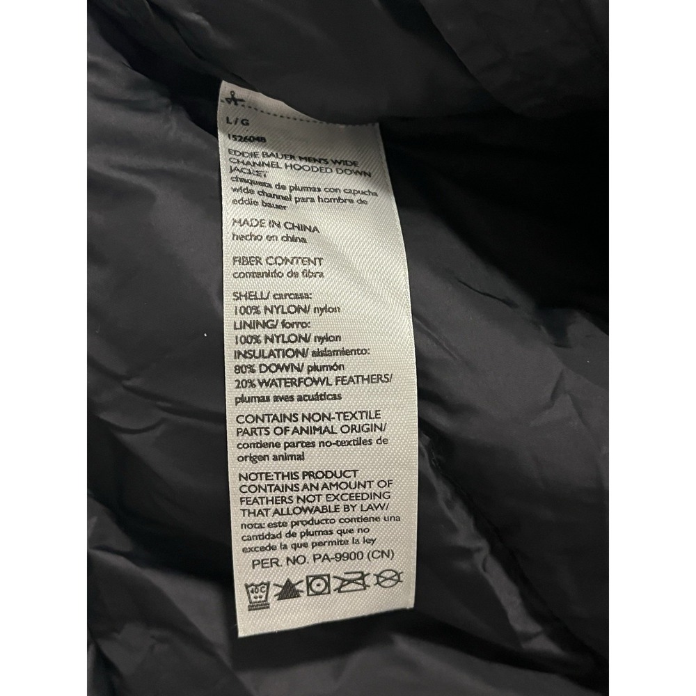 Eddie Bauer Jacket Mens L Black EB650 Down Puffer Hooded Full Zip Coat Outdoor - Picture 7 of 8